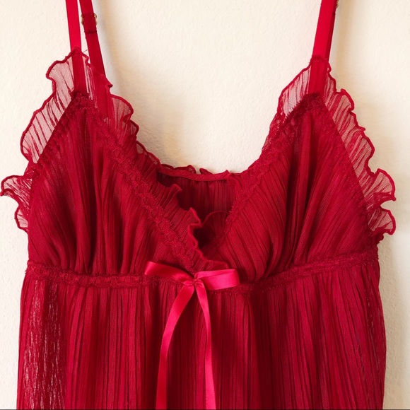 Red Sheer Lingerie Camisole with Ruffle Details - Picture 3 of 4